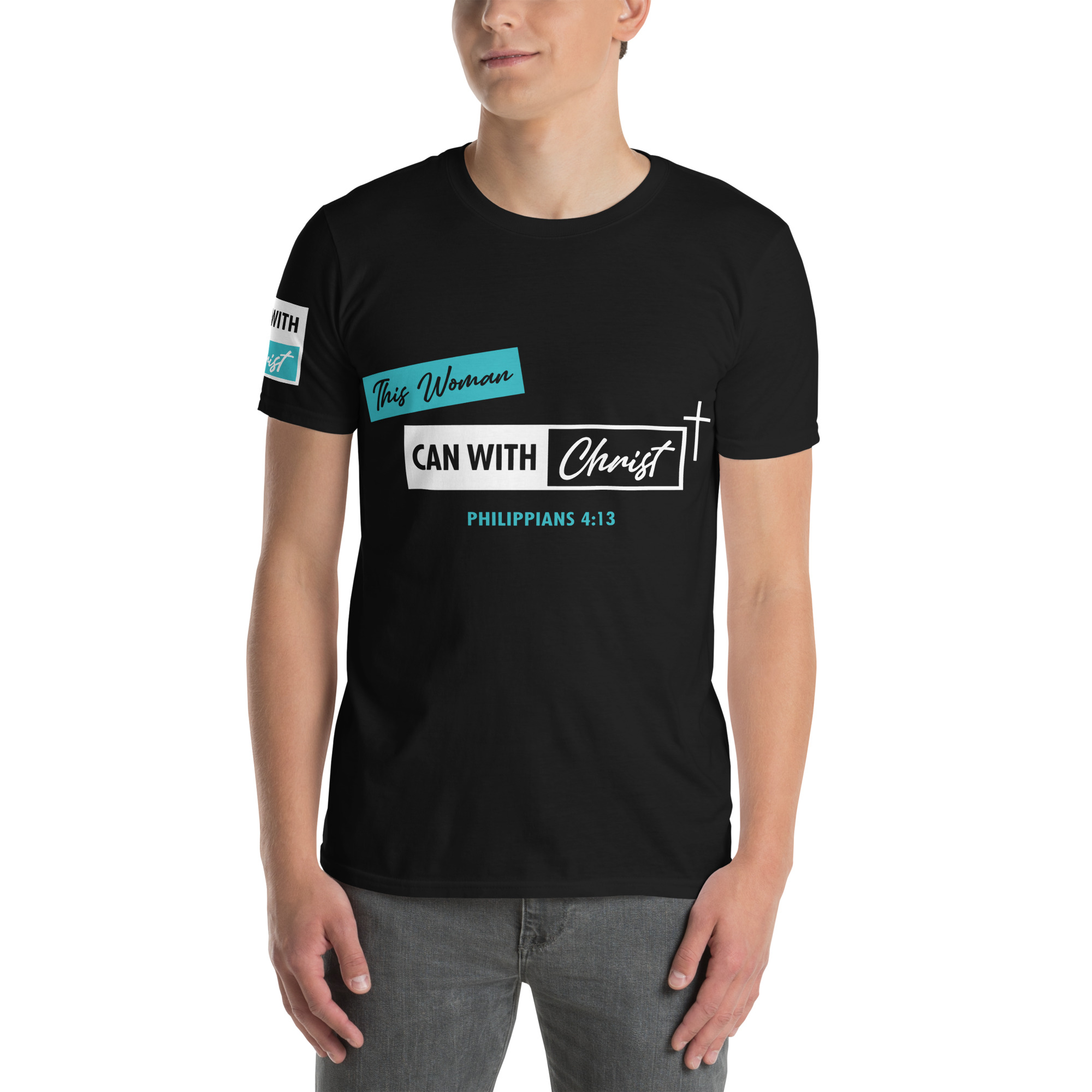 Unisex, This woman can, Teal label T-Shirt - Image 6