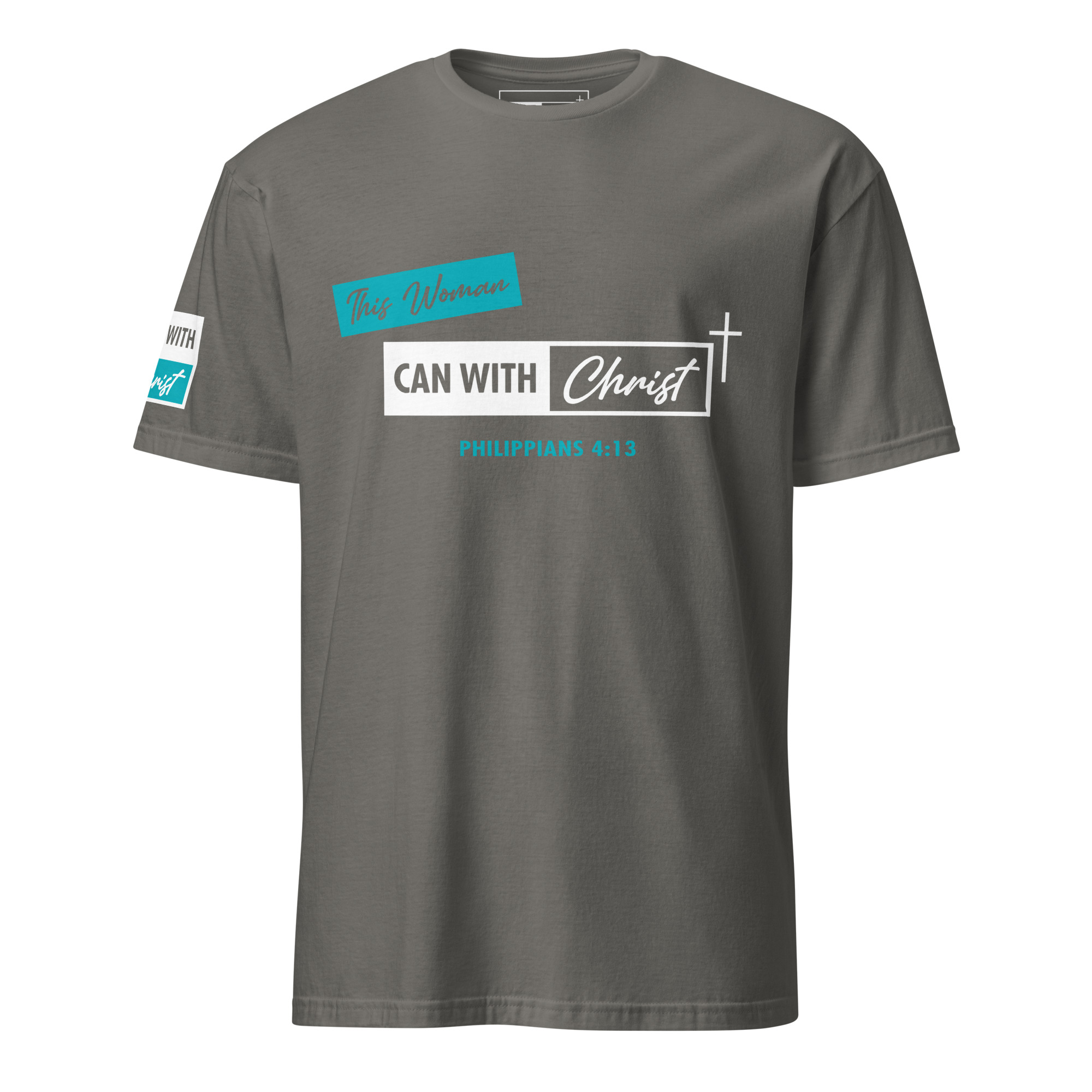 Unisex, This woman can, Teal label T-Shirt - Image 4