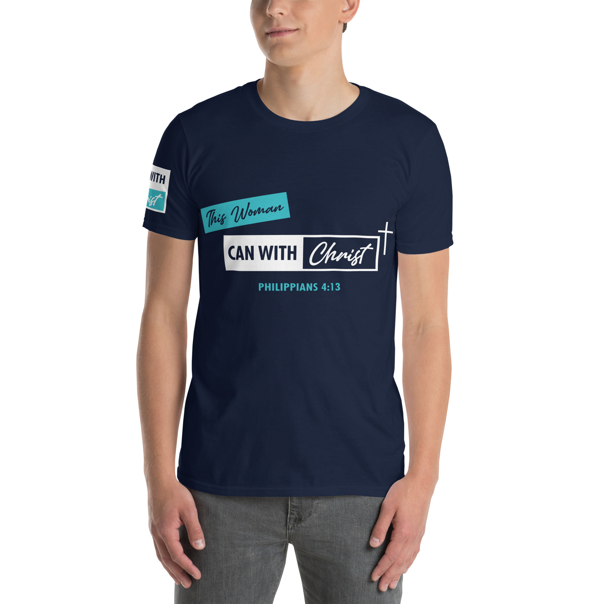 Unisex, This woman can, Teal label T-Shirt - Image 7