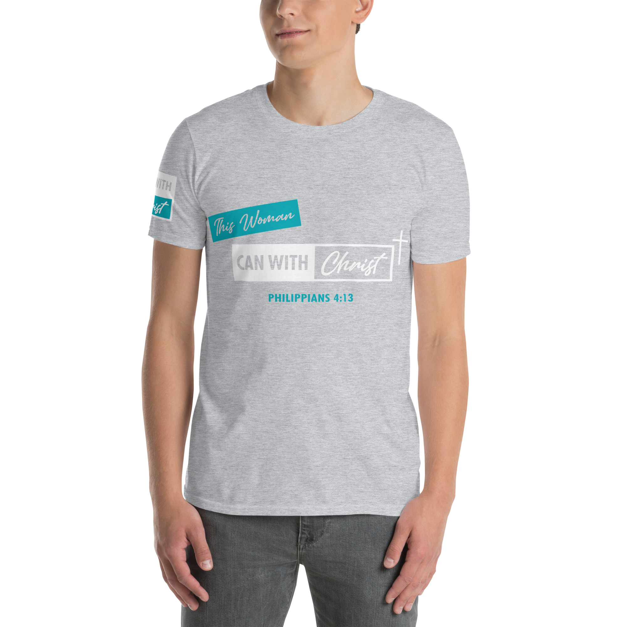 Unisex, This woman can, Teal label T-Shirt - Image 10