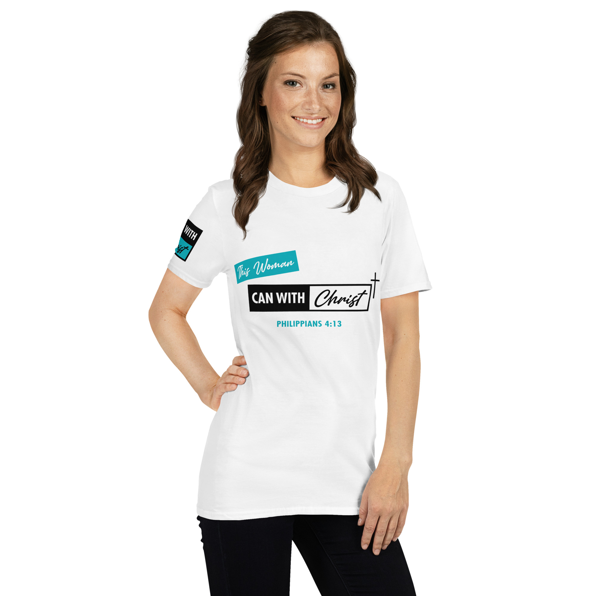 Unisex, This woman can, Teal label T-Shirt - Image 17