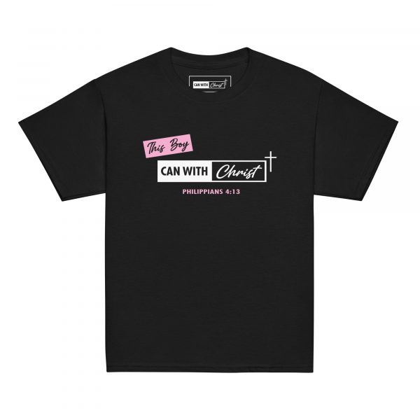 Kids, this boy can, pink label t-shirt
