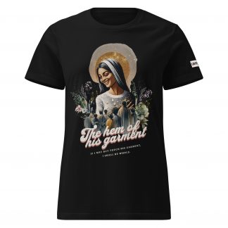 The hem of his garment front print t-shirt