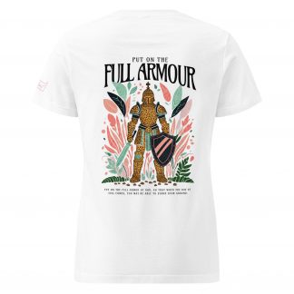 Put on the full armour on, main print on back t-shirt